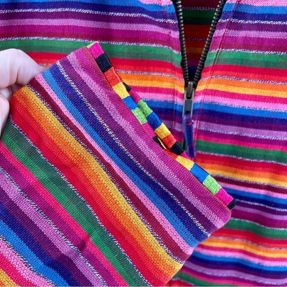 Chico's Design Vintage 100% Cotton Rainbow Striped Zip Pockets Hoodie Jacket - Picture 3 of 10